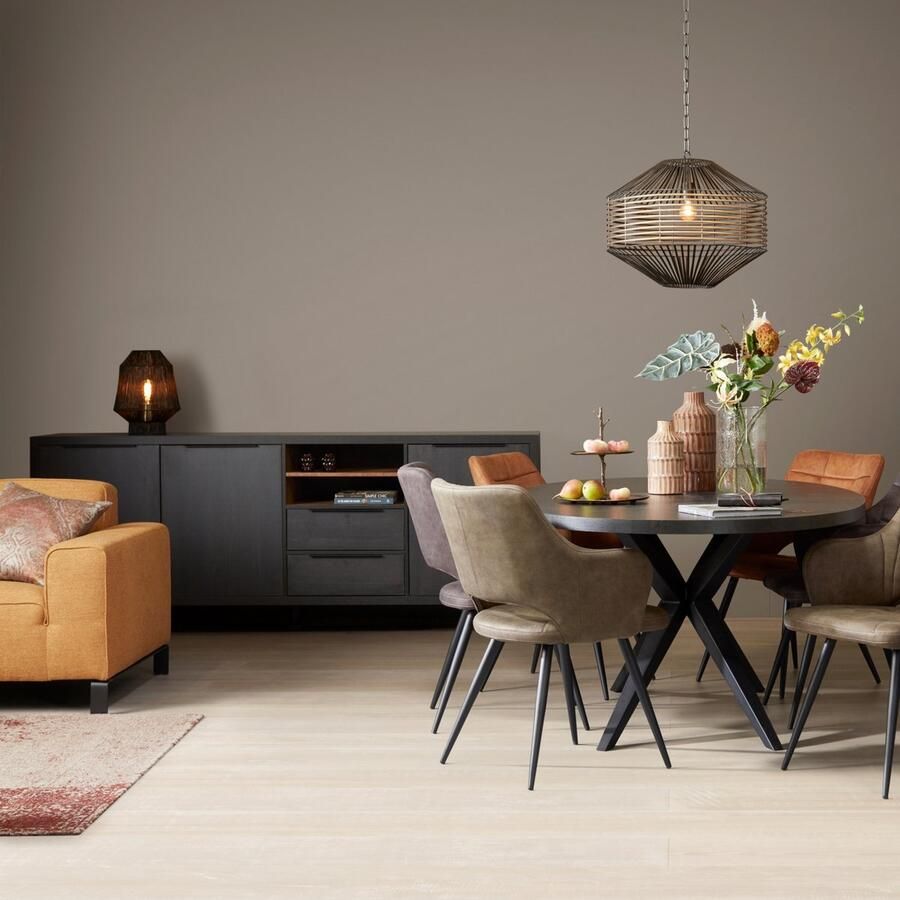 Woonexpress Dressoir Zwanenburg Lamulux Zwart Teak 225x90x48 cm (BxHxD) 3 Draaideuren 2 Laden