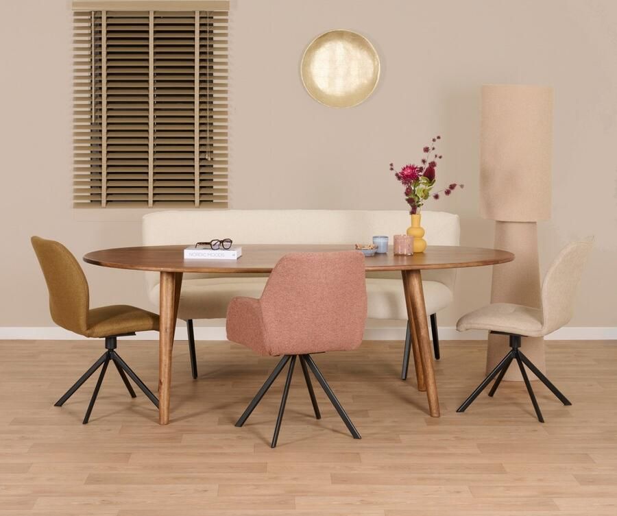 Woonexpress Eetkamerbank Bjorna Textiel Metaal Beige Zwart 190x86x70 cm (BxHxD) Koudschuim Vulling Twill Stof