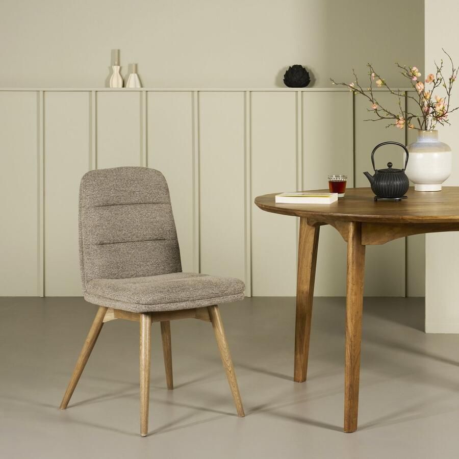 Woonexpress Eetkamerstoel Mora Textiel Hout Lichtbruin Naturel 48x88x63 cm (BxHxD) Structuur Stof Houten Poten