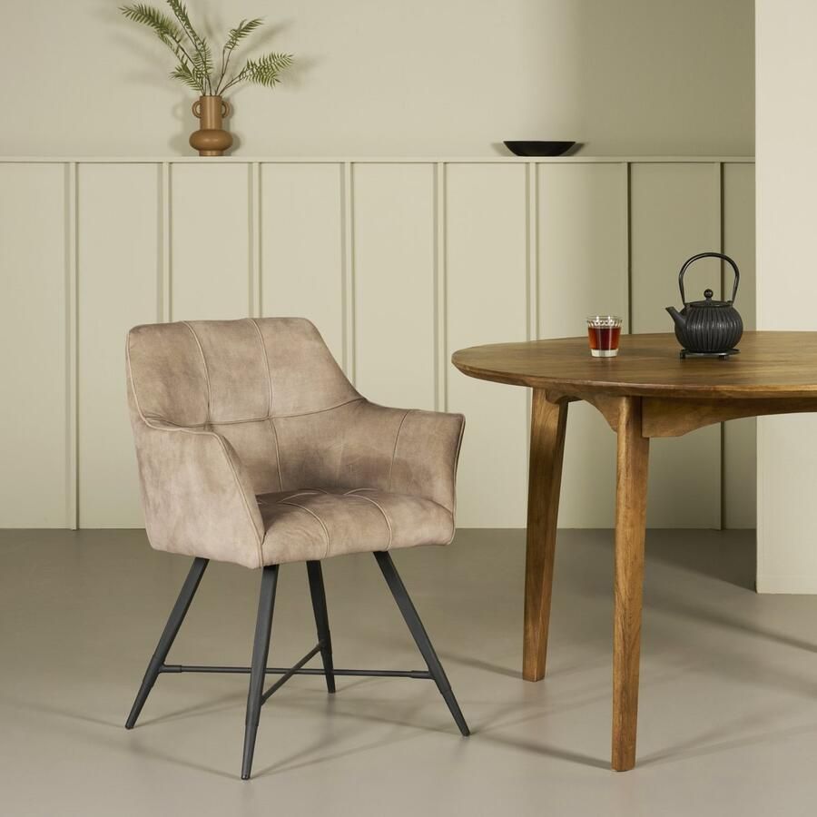 Woonexpress Eetkamerstoel Tolbert Velvet Naturel 63 x 85 x 63 cm (BxHxD)