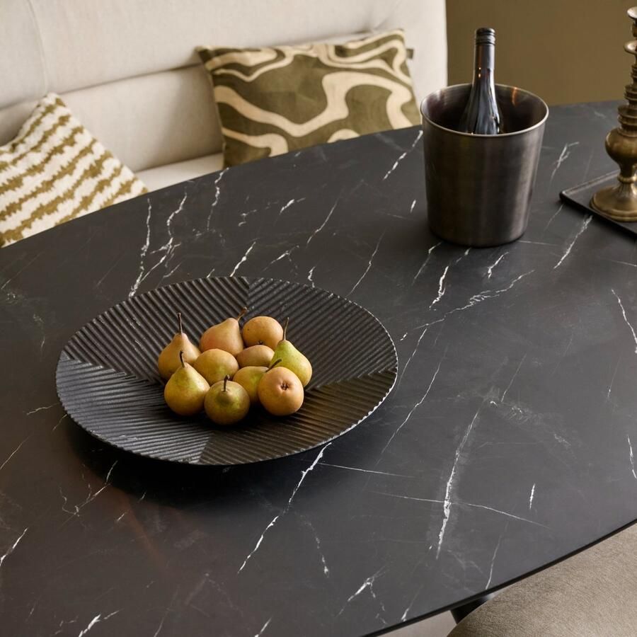 Woonexpress Eettafel 220x105 Nyborg MDF HPL Finish Met Marmerlook Decor Zwart 220 x 76 x 105 cm (BxHxD)