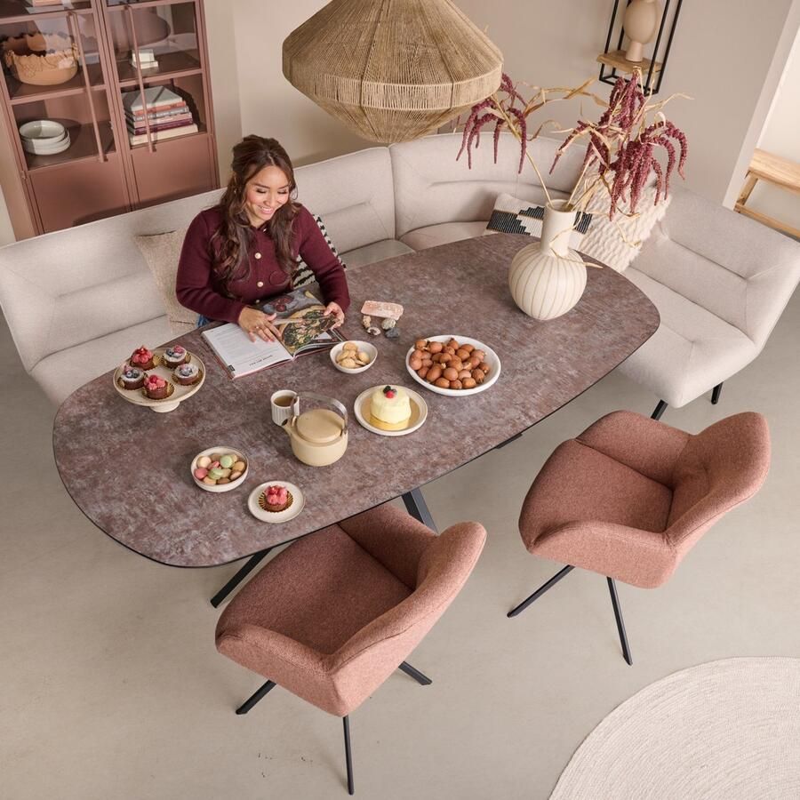 Woonexpress Eettafel 220x105 Nyborg MDF HPL Finish Met Steenrlook Decor Bruin 220 x 76 x 105 cm (BxHxD)