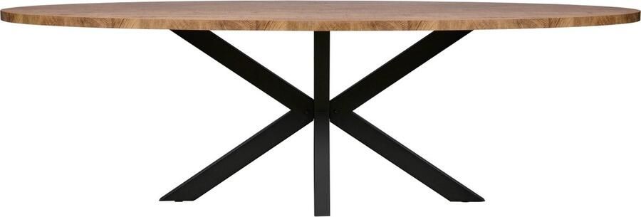 Woonexpress Eettafel Culemborg Houtlook Metaal Mango Zwart 220x77x120 cm (BxHxD) Ovale Tafel Zwarte Spinpoot