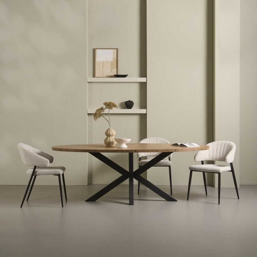 Woonexpress Eettafel Culemborg Houtlook Metaal Mango Zwart 250x77x128 cm (BxHxD) Ovale Tafel Zwarte Spinpoot