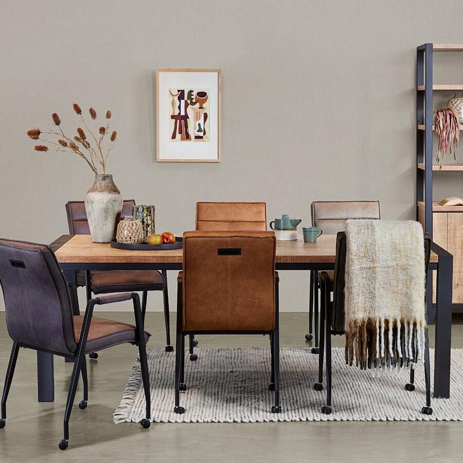 Woonexpress Eettafel Tilburg MDF Metaal Naturel Zwart 220x77x100 cm (BxHxD) 6-8 personen