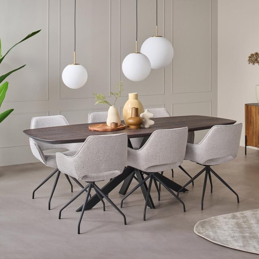 Woonexpress Eettafel vibrog Eikenhout Metaal Bruin Zwart 220x76x100 cm (BxHxD) Deens Ovaal