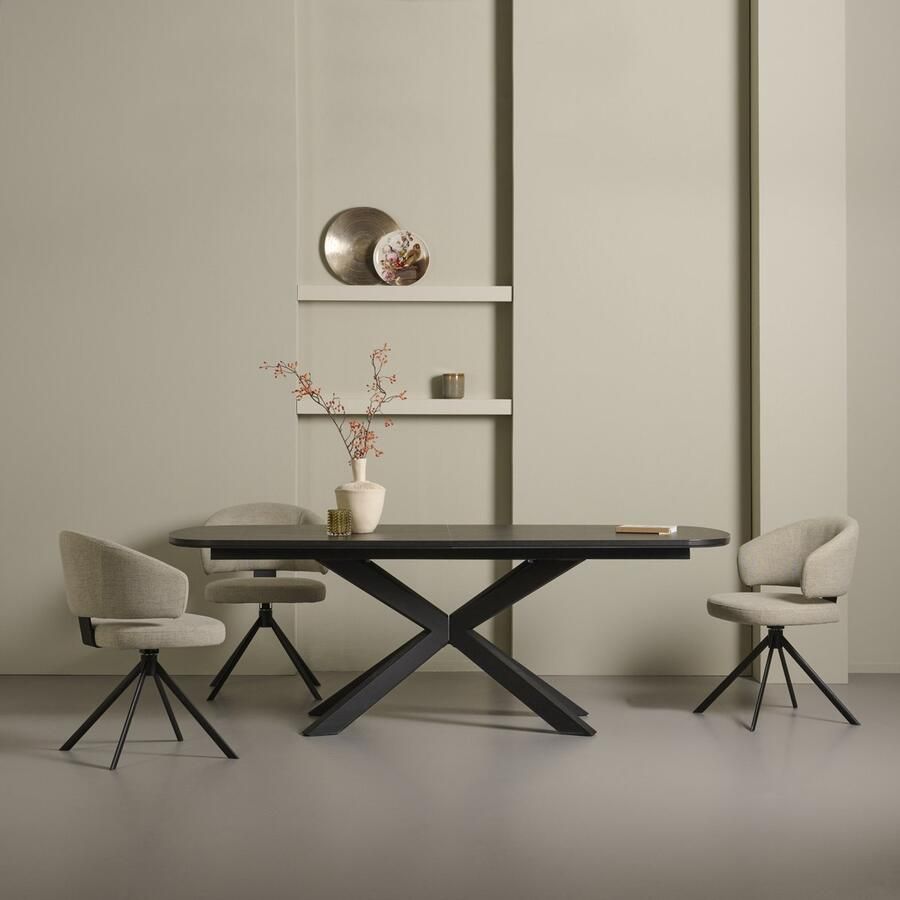 Woonexpress Eettafel Zwanenburg Lamulux Metaal Zwart 220x76x100 cm (BxHxD) Uitschuifbaar tot 280 cm Spinpoot - Foto 2