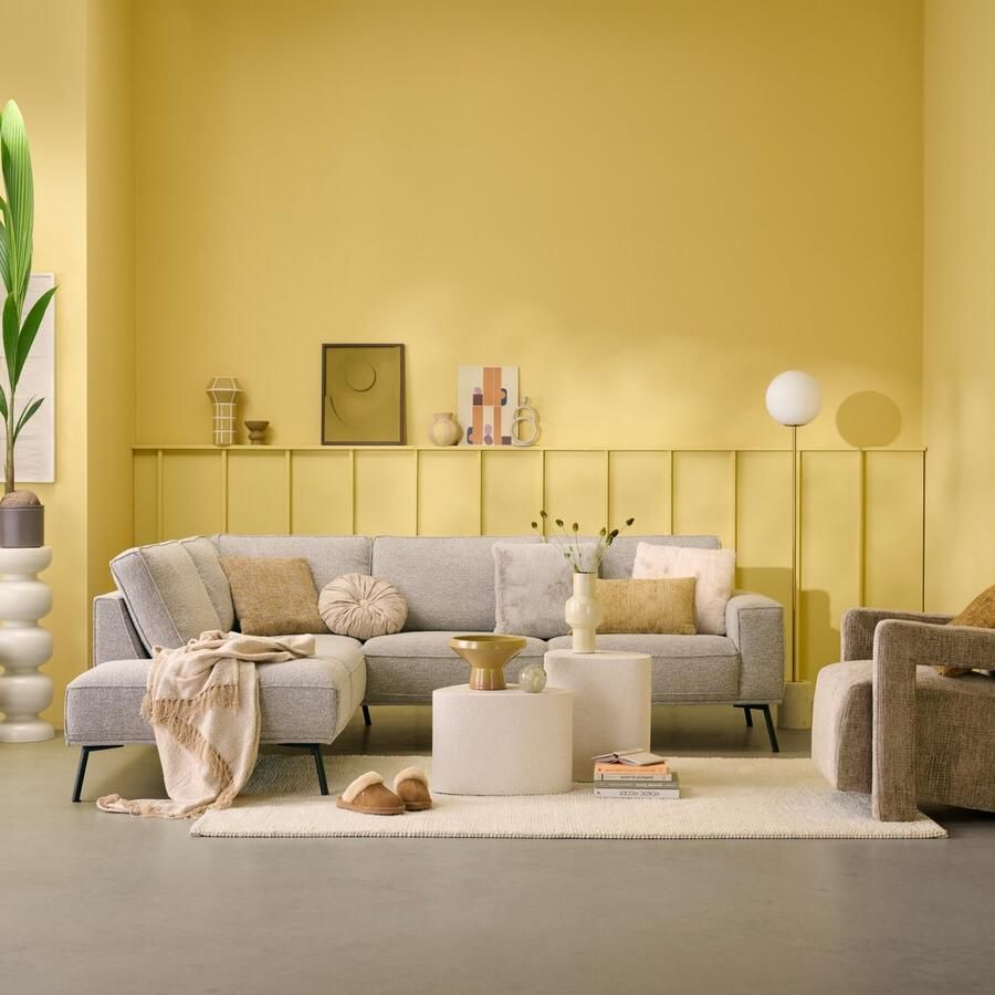 Woonexpress Hoekbank Alford Textiel Naturel 260x85x208 cm Divan Links Zwarte Poten