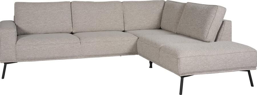 Woonexpress Hoekbank Alford Textiel Naturel 260x85x208 cm Divan Rechts Zwarte Poten