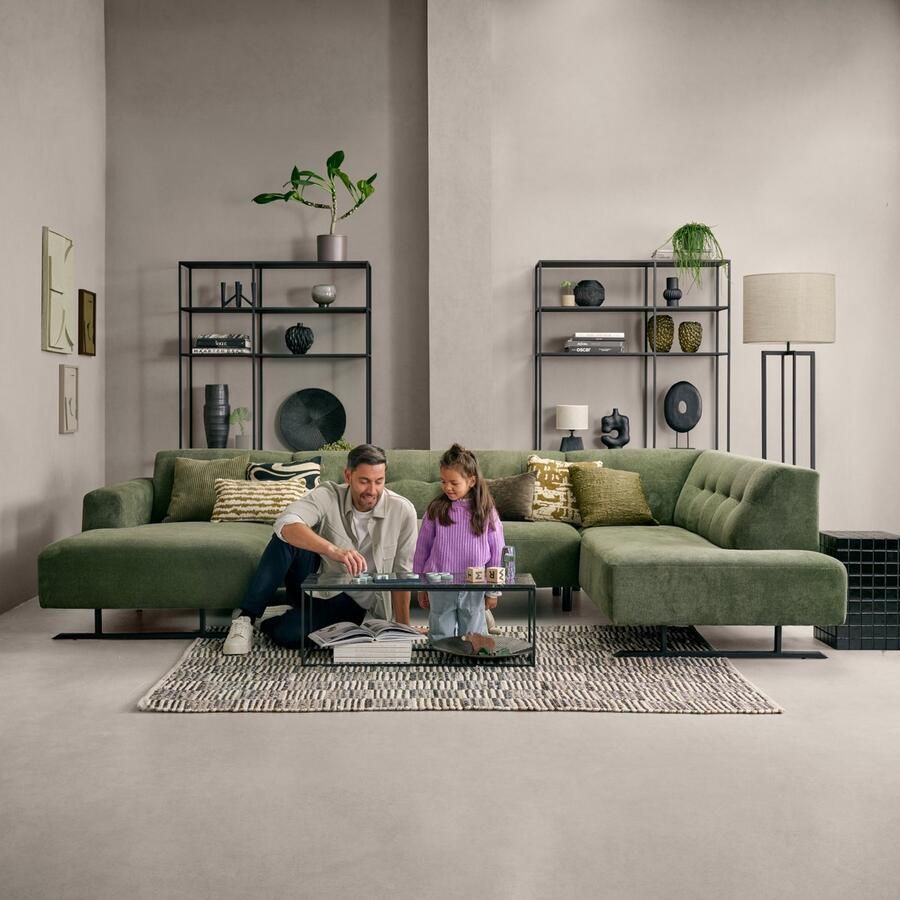 Woonexpress Hoekbank Chester Stof Groen 342 x 82 x 202 cm (BxHxD)