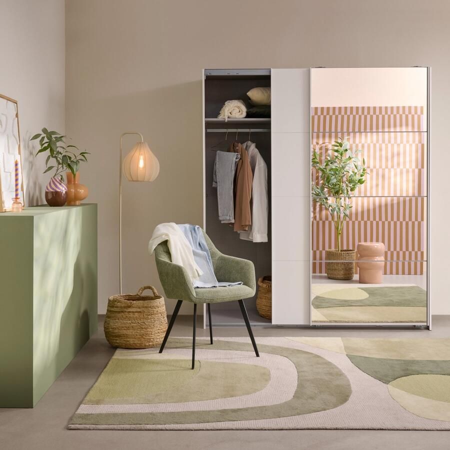 Woonexpress Kledingkast Aalst Hout Wit 180 x 210 x 65 cm (BxHxD) Schuifdeurkast Met Spiegel