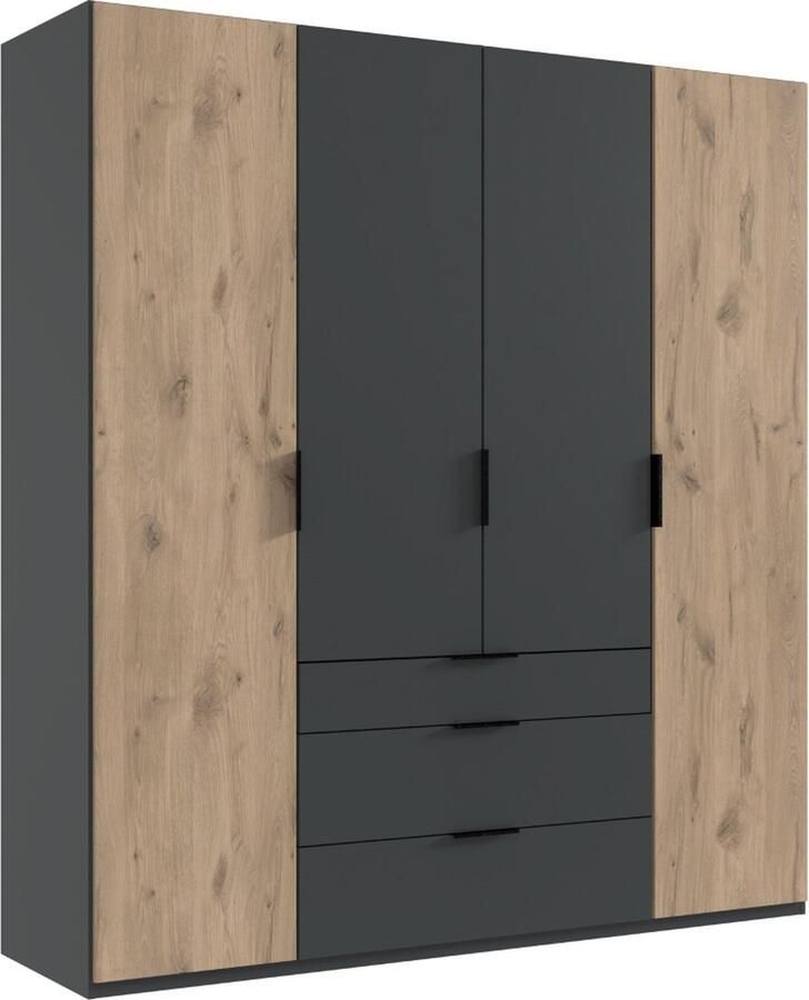 Woonexpress Kledingkast Almera Spaanplaat Grafiet Eiken 200x216x58 cm (BxHxD) Draaideuren 3 Lades