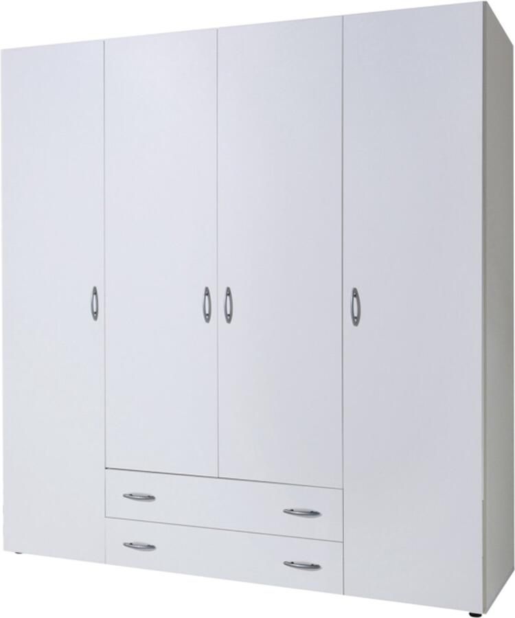 Woonexpress Kledingkast Baarlo 160x176x52 cm (BxHxD) Wit Draaideurkast 4 planken 2 roedes & 2 lades Garderobekast Opbergkast