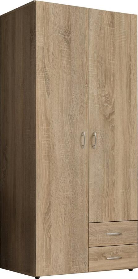 Woonexpress Woonexpres Kledingkast Baarlo Draaideurkast 81x176x51 cm (BxHxD) Eiken 3 Legplanken 1 Roede & 2 Lades Spaanplaat Garderobekast Opbergkast