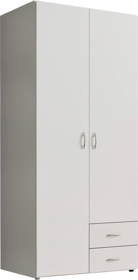 Woonexpress Woonexpres Kledingkast Baarlo Draaideurkast Wit 81x176x51 cm (BxHxD) 3 Legplanken & 1 Roede & 2 Lades Spaanplaat Garderobekast Opbergkast