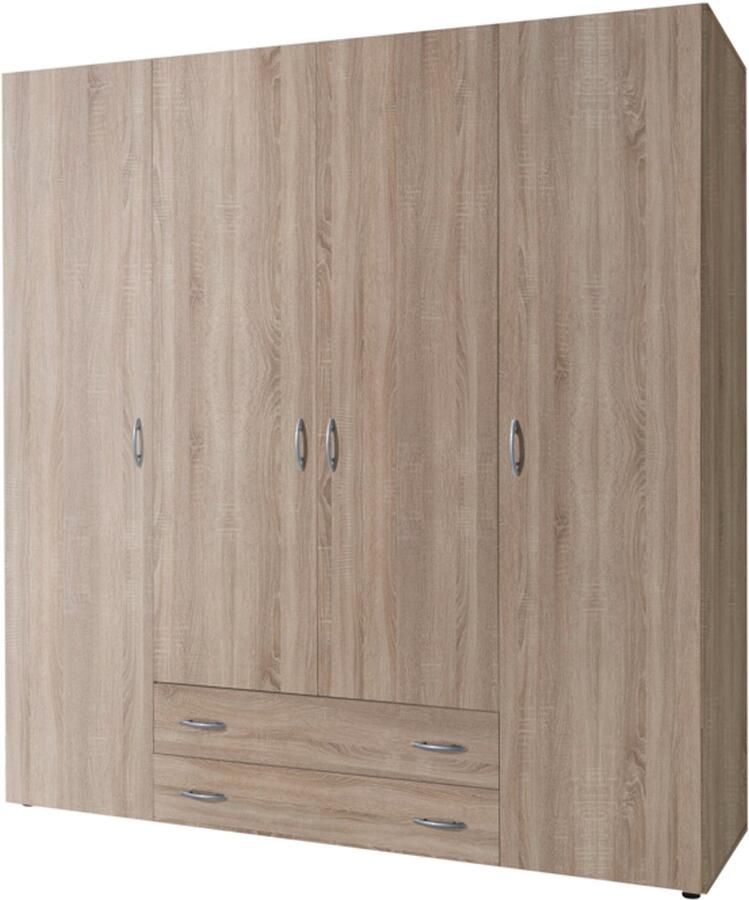 Woonexpress Kledingkast Baarlo Kledingkast Slaapkamer Eiken Opbergkast met Deuren 160x176x52 cm (BxHxD) 4 Planken 2 Roedes & 2 Lades