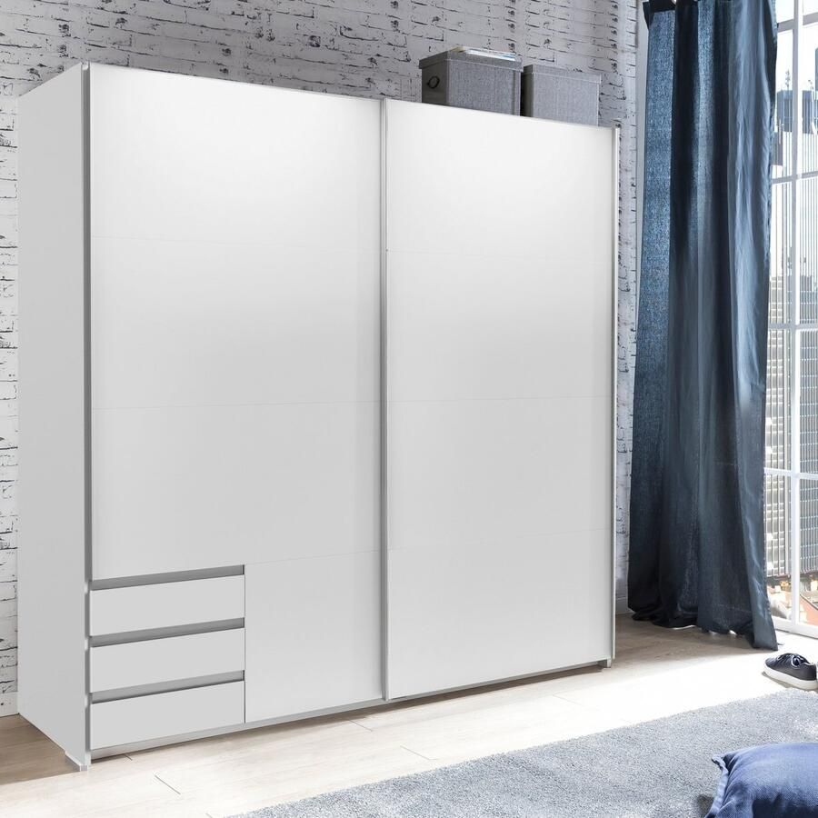 Woonexpress Kledingkast Elsen Schuifdeurkast met 3 lades 179x198x64 cm (BxHxD) Wit Spaanplaat