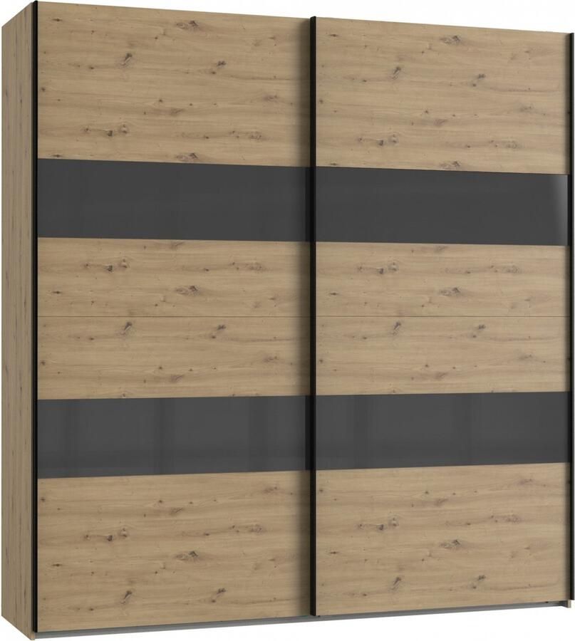 Woonexpress Kledingkast Mierlo Hout Naturel 225 x 236 x 65 cm (BxHxD) Schuifdeurkast Hang-legkast Met 4 Legplanken en 2 Roedes