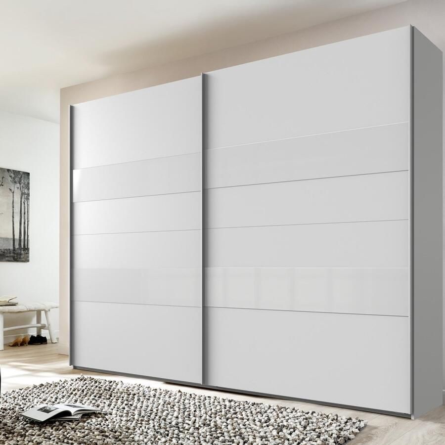 Woonexpress Kledingkast Mierlo Hout Wit 225x208x65 cm (BxHxD) Schuifdeuren Hang-legkast Met 4 Legplanken en 2 Roedes