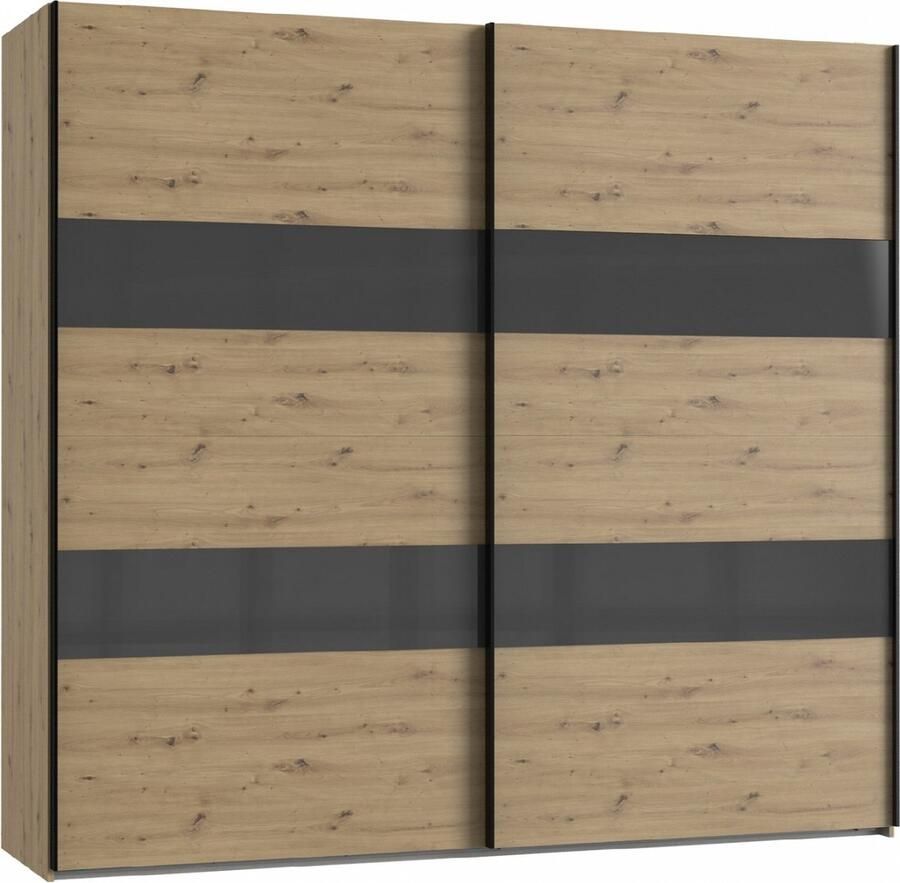 Woonexpress Kledingkast Mierlo Spaanplaat Naturel 225x208x65 cm (BxHxD) Schuifdeuren Hang-legkast Met 4 Legplanken en 2 Roedes