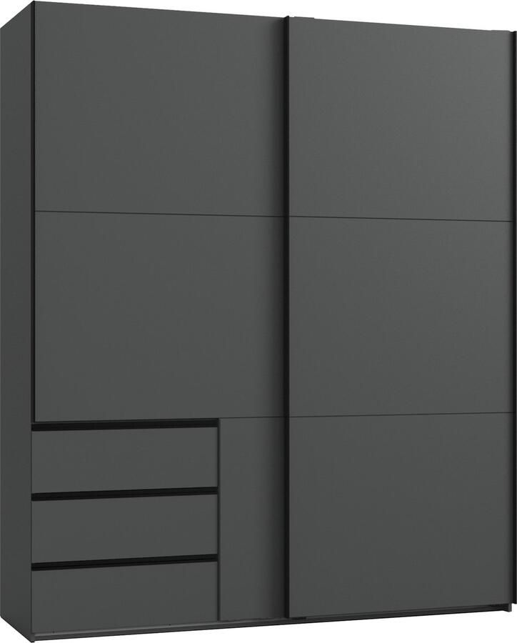 Woonexpress Kledingkast Oss Spaanplaat Grijs 200x236x65 cm (BxHxD) Schuifdeuren met 3 Laden Hang-legkast