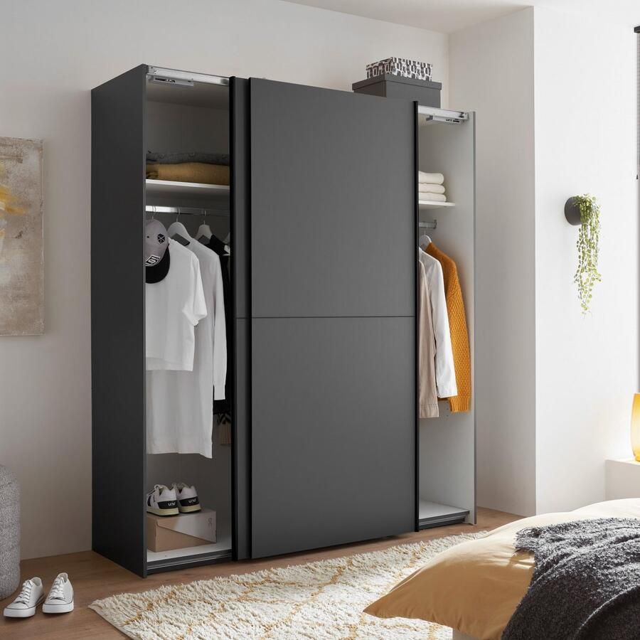 Woonexpress Kledingkast Schuifdeur Victor Grafiet Grijs Opbergkast met Deuren 170x195x59 cm (BxHxD) 2 Legplanken & 2 Roedes Kledingkast Slaapkamer