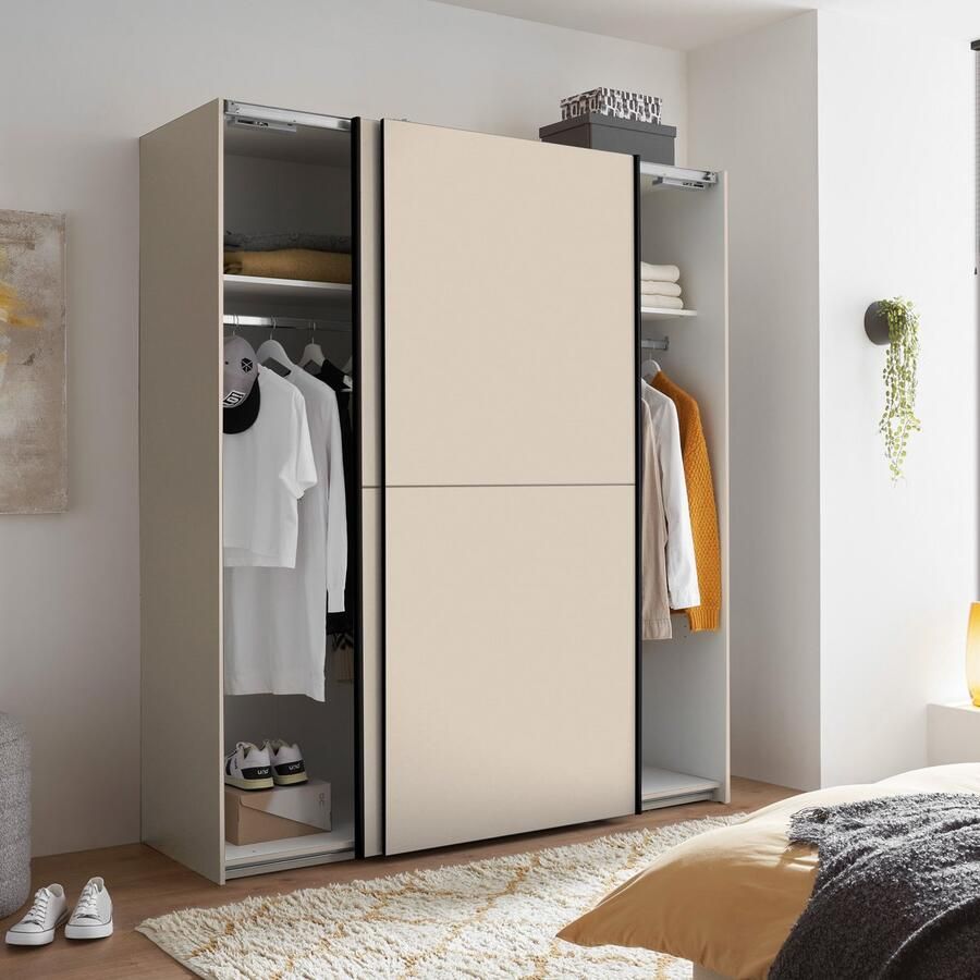 Woonexpress Kledingkast Victor Beige Opbergkast met Schuifdeuren 170x195x59 cm (BxHxD) 2 Legplanken & 2 Roedes Kledingkast Slaapkamer