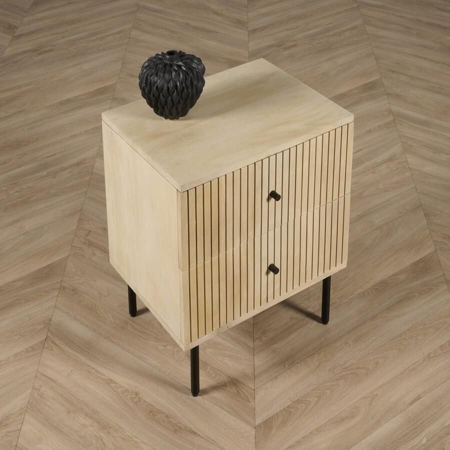 Woonexpress Nachtkastje Arabi Hout Metaal Naturel Zwart 45x55x35 cm (BxHxD) 2 Lades - Foto 2