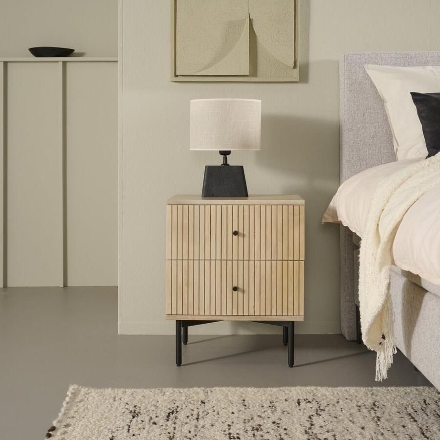 Woonexpress Nachtkastje Arabi Hout Metaal Naturel Zwart 45x55x35 cm (BxHxD) 2 Lades