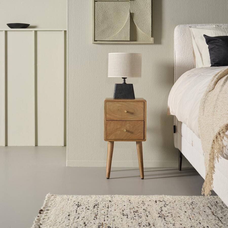 Woonexpress Nachtkastje Borba Mangohout Lichtbruin- 30x57x30 cm (BxHxD) 2 Lades Kleur Tikamoon Walnut