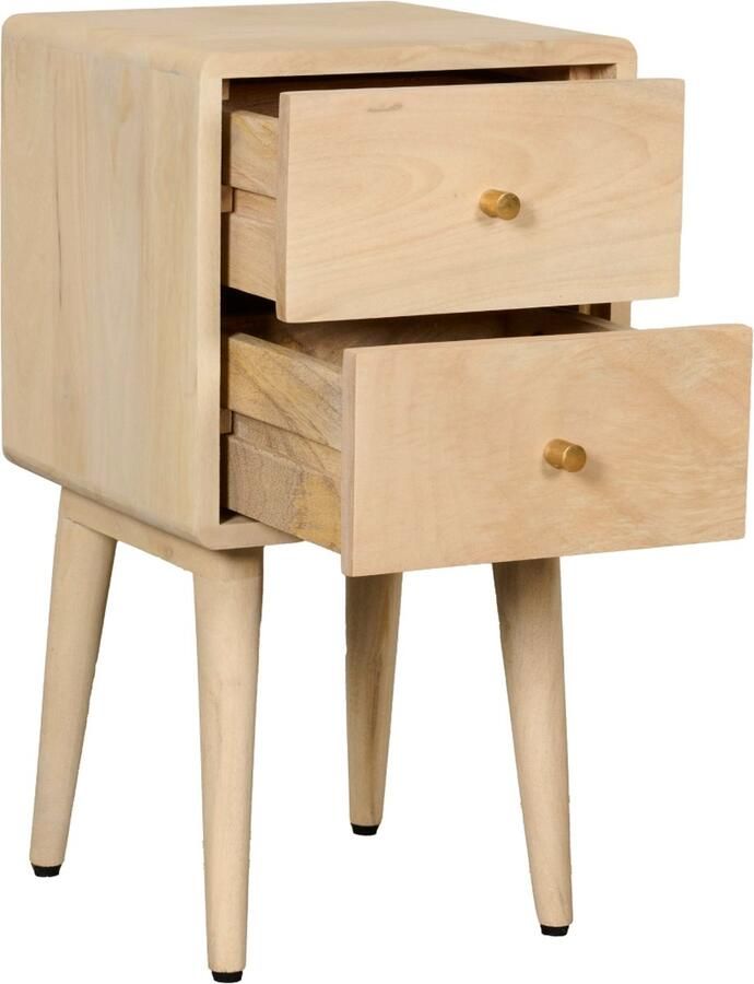 Woonexpress Nachtkastje Borba Mangohout Naturel 30x57x30 cm (BxHxD) 2 Lades Kleur White Oak