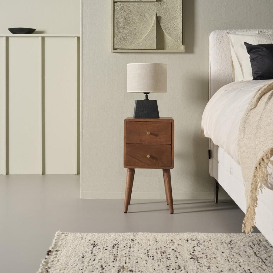 Woonexpress Nachtkastje Borba Mangohout Walnoot Bruin- 30x57x30 cm (BxHxD) 2 Lades Kleur American Walnut