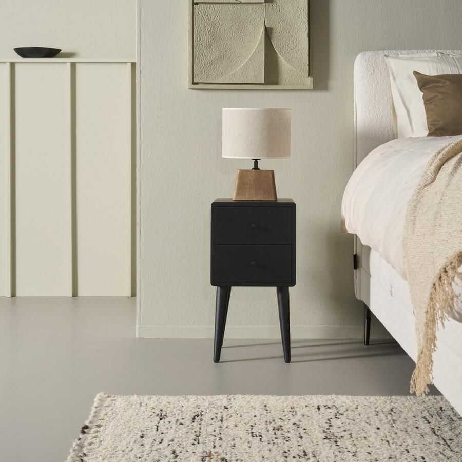 Woonexpress Nachtkastje Borba Mangohout Zwart 30x57x30 cm (BxHxD) 2 Lades Kleur American Walnut