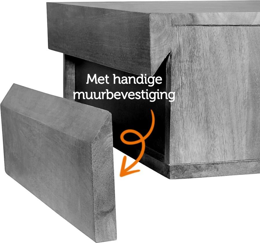 Woonexpress Nachtkastje Hangend Sem Hout Beige 45 x 18 x 35 cm (BxHxD)