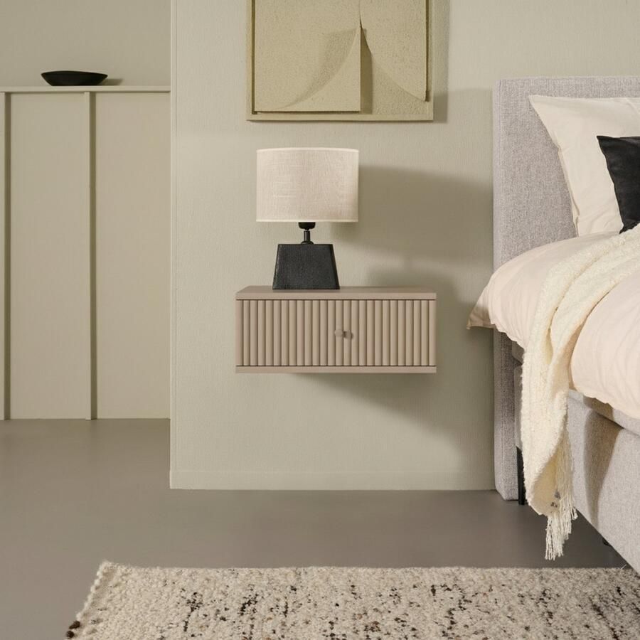Woonexpress Zwevend Nachtkastje Sem Mangohout Taupe 45x18x35 cm (BxHxD Met Lade Eenvoudig Ophangsysteem - Foto 2