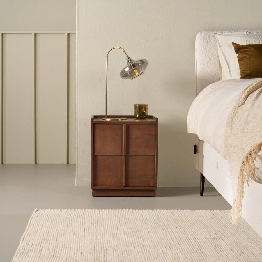 Woonexpress Nachtkastje Moura Mangohout Walnoot Bruin 45x52x33 cm (BxHxD) Met 2 lades