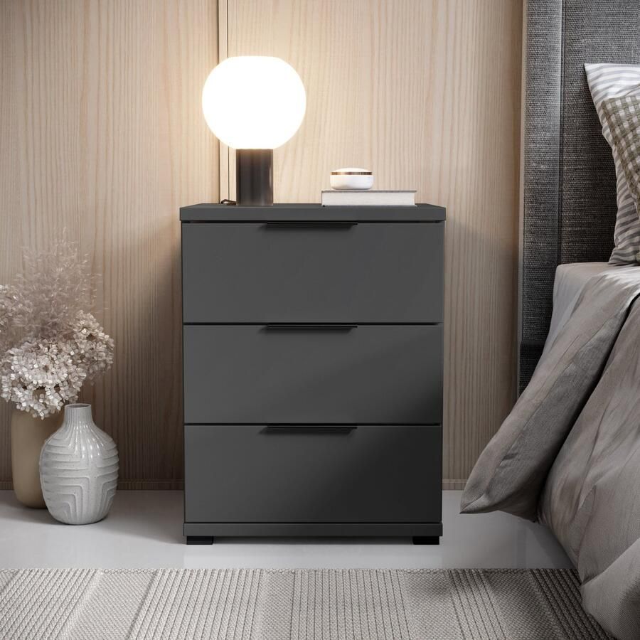 Woonexpress Nachtkastje Vera Houtvezelplaat Folie Antraciet 46 x 61 x 42 cm (BxHxD)