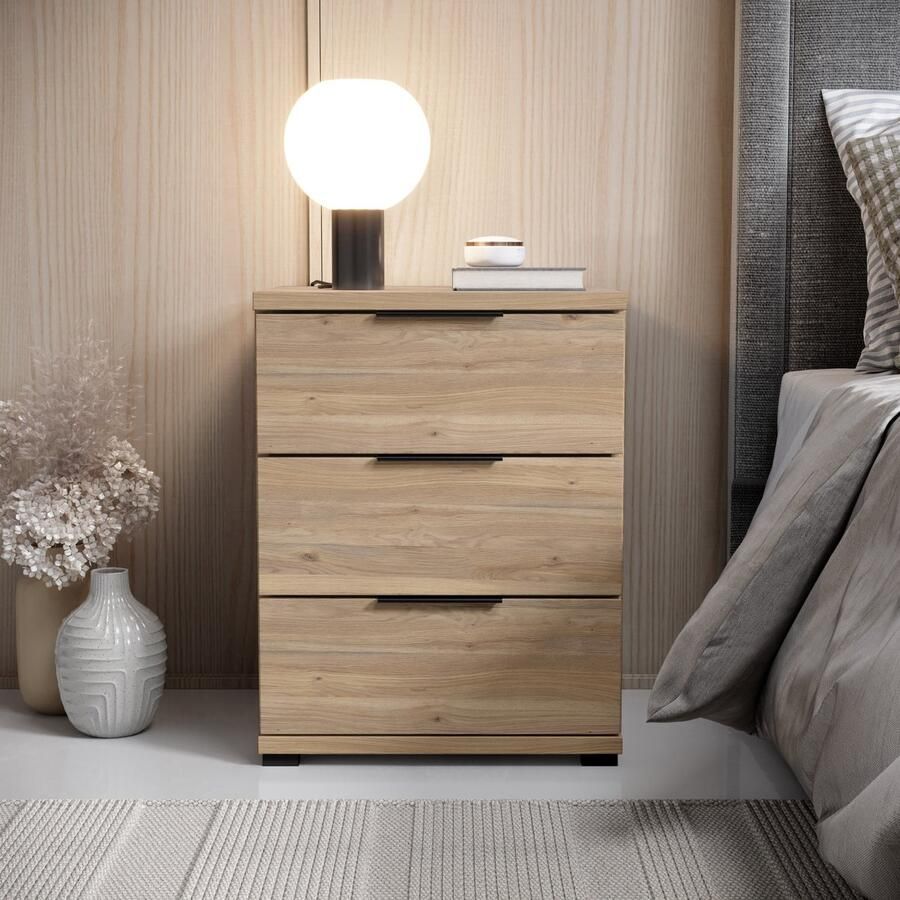 Woonexpress Nachtkastje Vera Houtvezelplaat Folie Hout Eiken 46 x 61 x 42 cm (BxHxD)