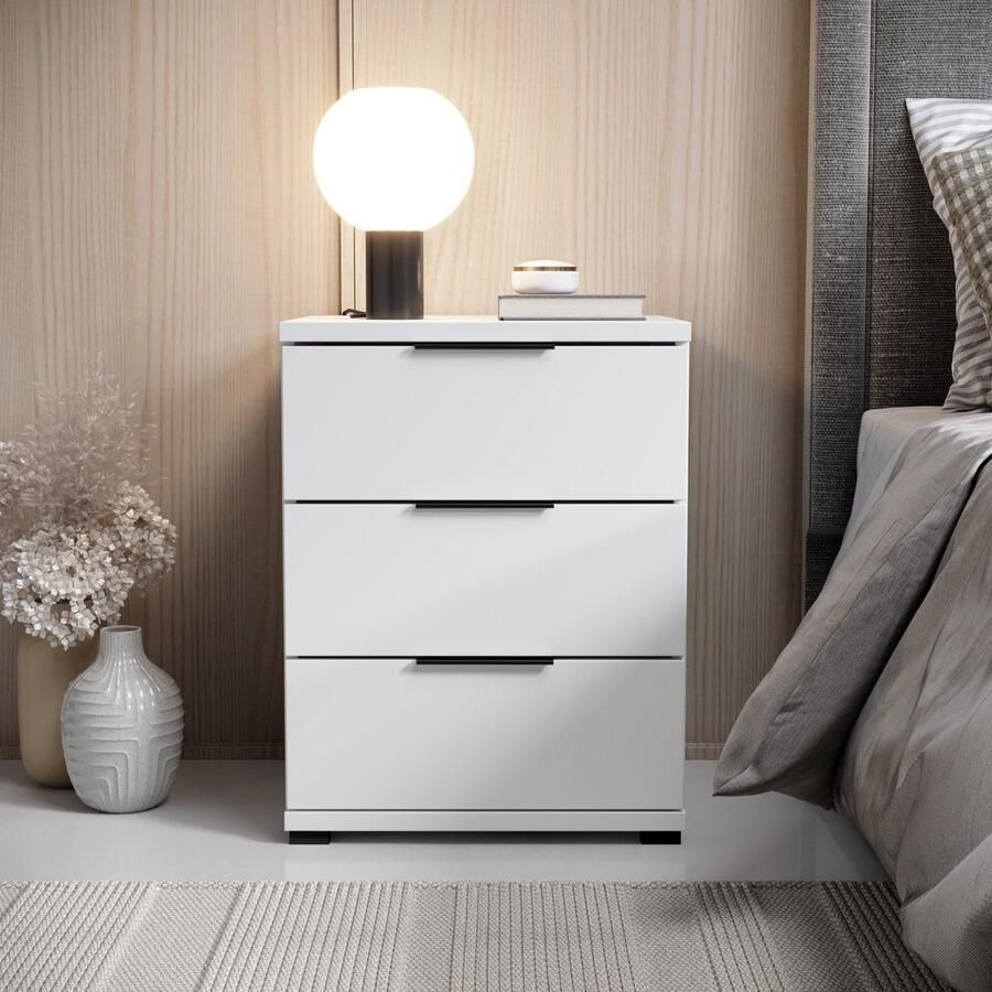 Woonexpress Nachtkastje Vera Houtvezelplaat Folie Wit 46 x 61 x 42 cm (BxHxD)