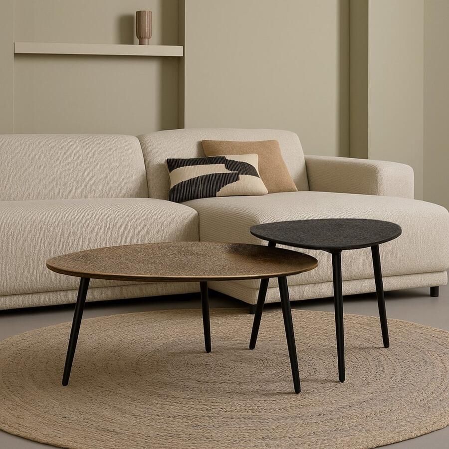 Woonexpress Salontafel Bellac (set 2 stuks) Metaal Zwart Goud 80x36x59 59x40x48 cm (BxHxD)