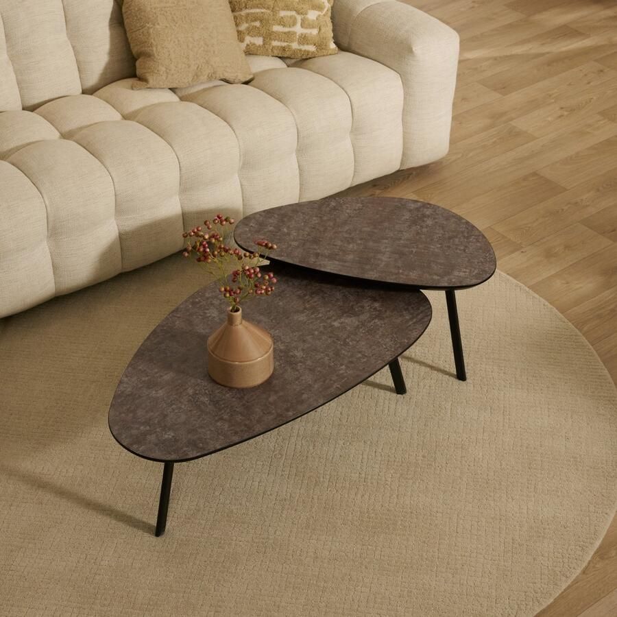 Woonexpress Salontafel Nyborg Lille MDF Decor Bruin 75x38x44 cm (BxHxD) Bruin Zwarte Steen Look Organisch