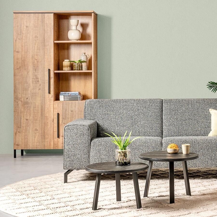 Woonexpress Salontafel Reims Metaal Zwart 54x45x54 54x40x54 54x35x54 cm (BxHxD) Set 3 Stuks Houtlook