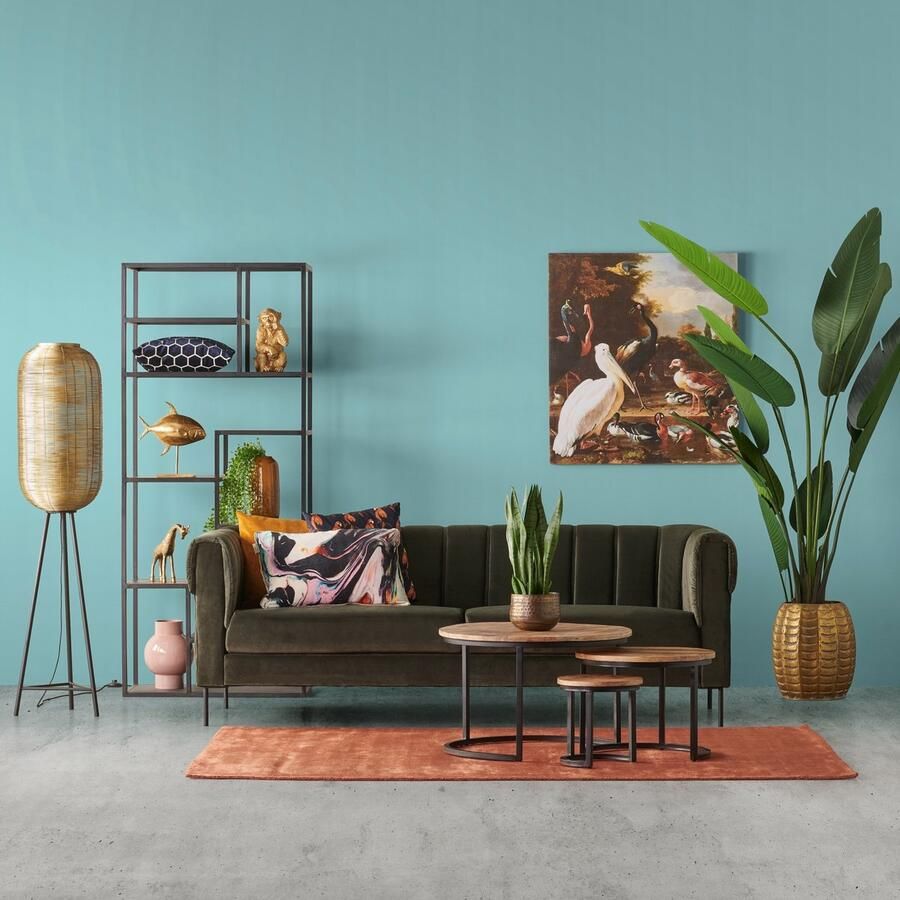 Woonexpress Salontafel (set 3 Stuks) Bemmel Naturel Hout Onderstel Zwart 44x70x70cm (hxbxd)