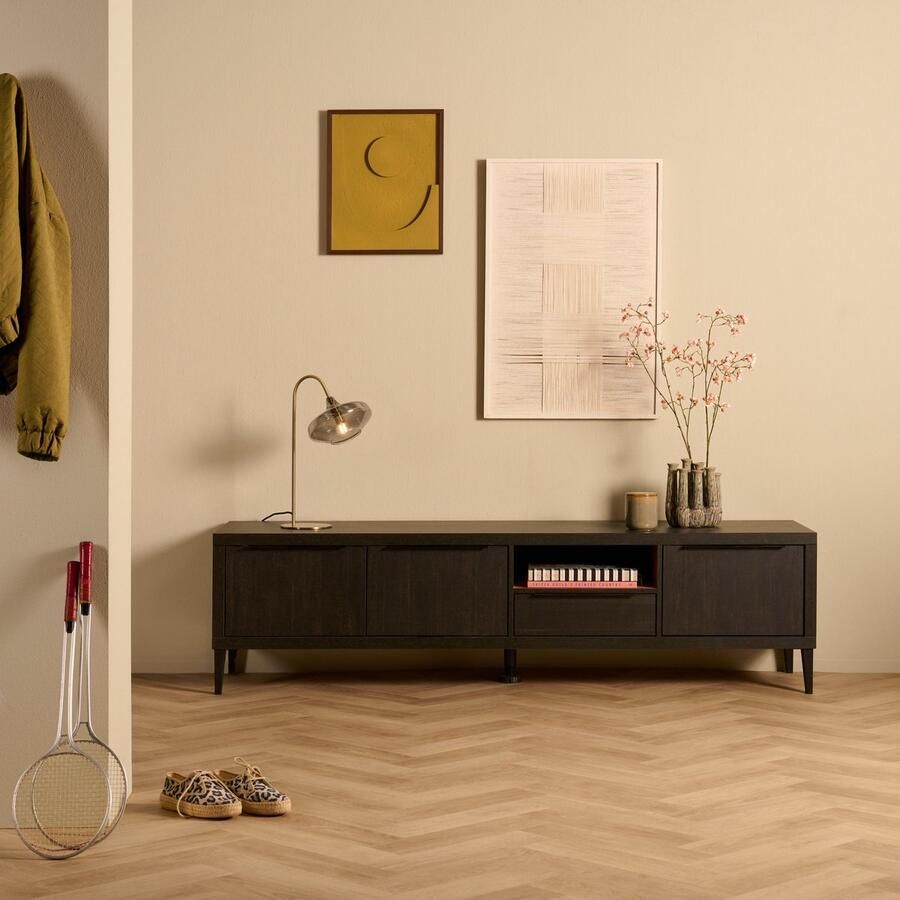 Woonexpress Tv Meubel Zwanenburg Lamulux Zwart Teak 192x52x48 cm (BxHxD) 3 Draaideuren 1 Lade