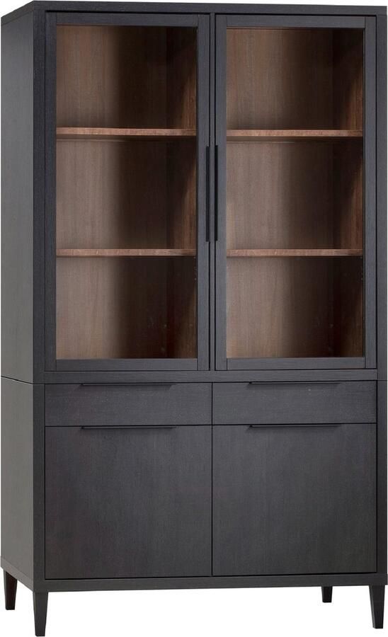 Woonexpress Vitrinekast Zwanenburg Lamulux Zwart Teak 125x212x48 cm (BxHxD) 4 Draaideuren 2 Laden Inclusief kastverlichting - Foto 1