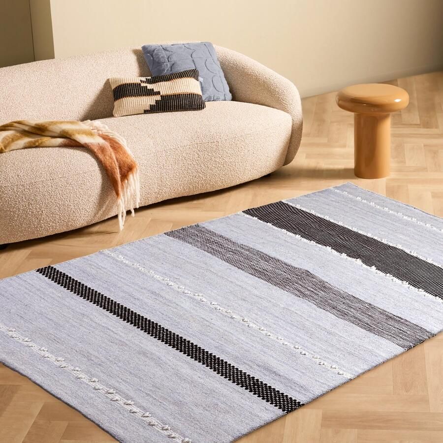 Woonexpress Vloerkleed 170x230 Steef Blauw Gerecycled Materiaal Lichtblauw Naturel Zwart 0x170x230cm (hxbxd)