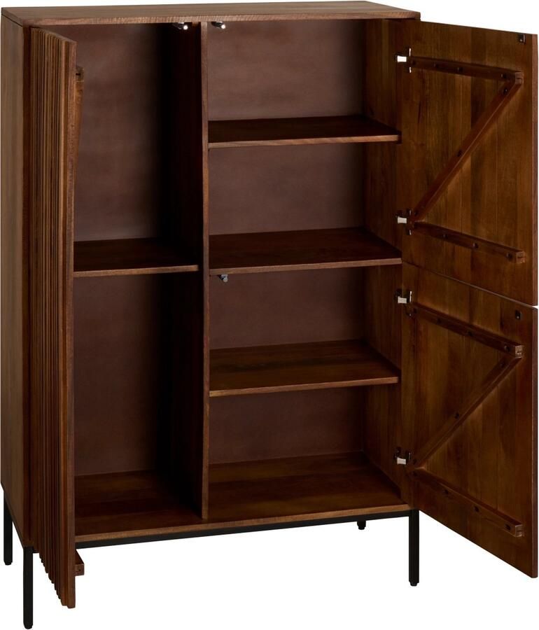 Woonexpress Wandkast Denia Mangohout Bruin 95x145x40 cm (BxHxD) Zwart metalen poten