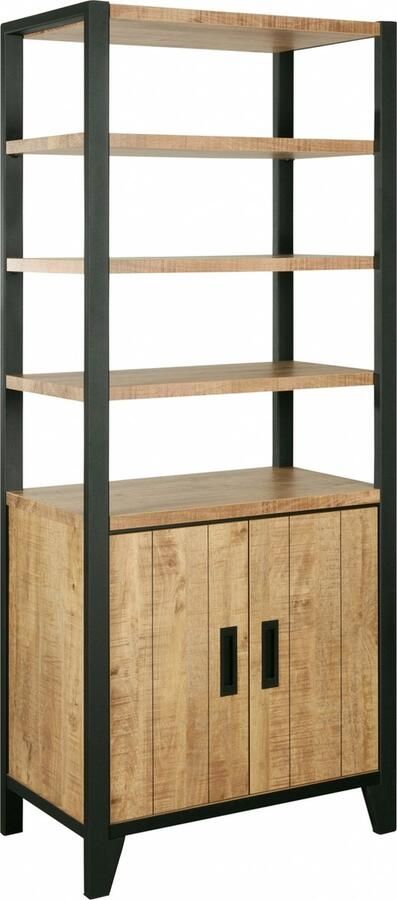 Woonexpress Wandkast Tilburg Houtlook Metaal Bruin Zwart 82x190x45 cm (BxHxD)