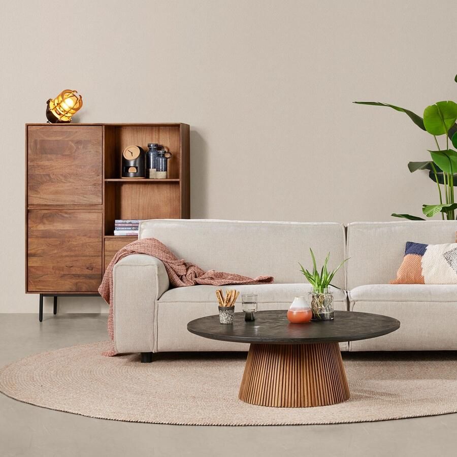 Woonexpress Wandkast Vegas Mangohout Bruin 110 x 145 x 45 cm (B x H x D) Zwart metalen poten Softclose