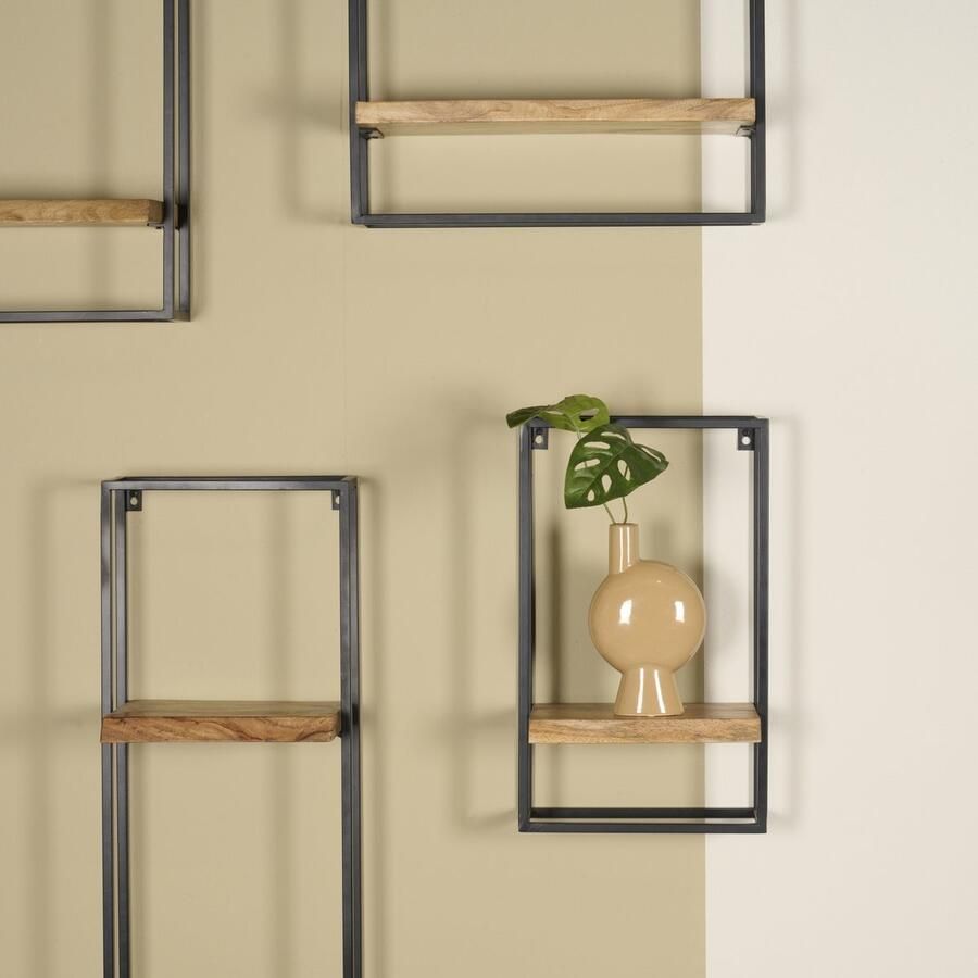 Woonexpress Wandrek Bemmel Naturel Hout Zwart Naturel 50x30x20cm (hxbxd)